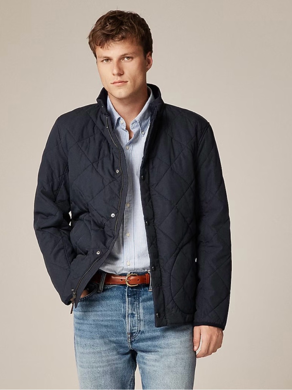 J. Crew Black Quilted Snap-Front Puffer Jacket
